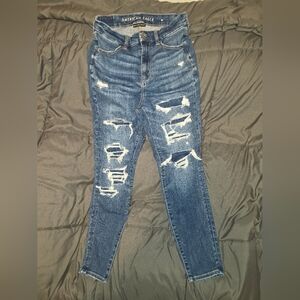 American Eagle Outfitters Distressed Dark Blue Skinny Jeans
